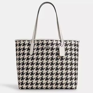 NEW Coach City Tote Bag With Houndstooth Print